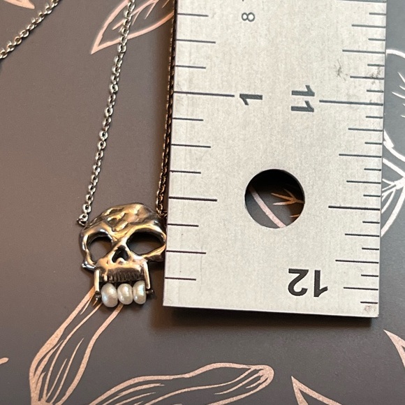 Memento Mori Goth Death Tiny Choker Necklace in Silver Pearl Teeth - Picture 6 of 8